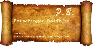 Petschinger Balázs névjegykártya